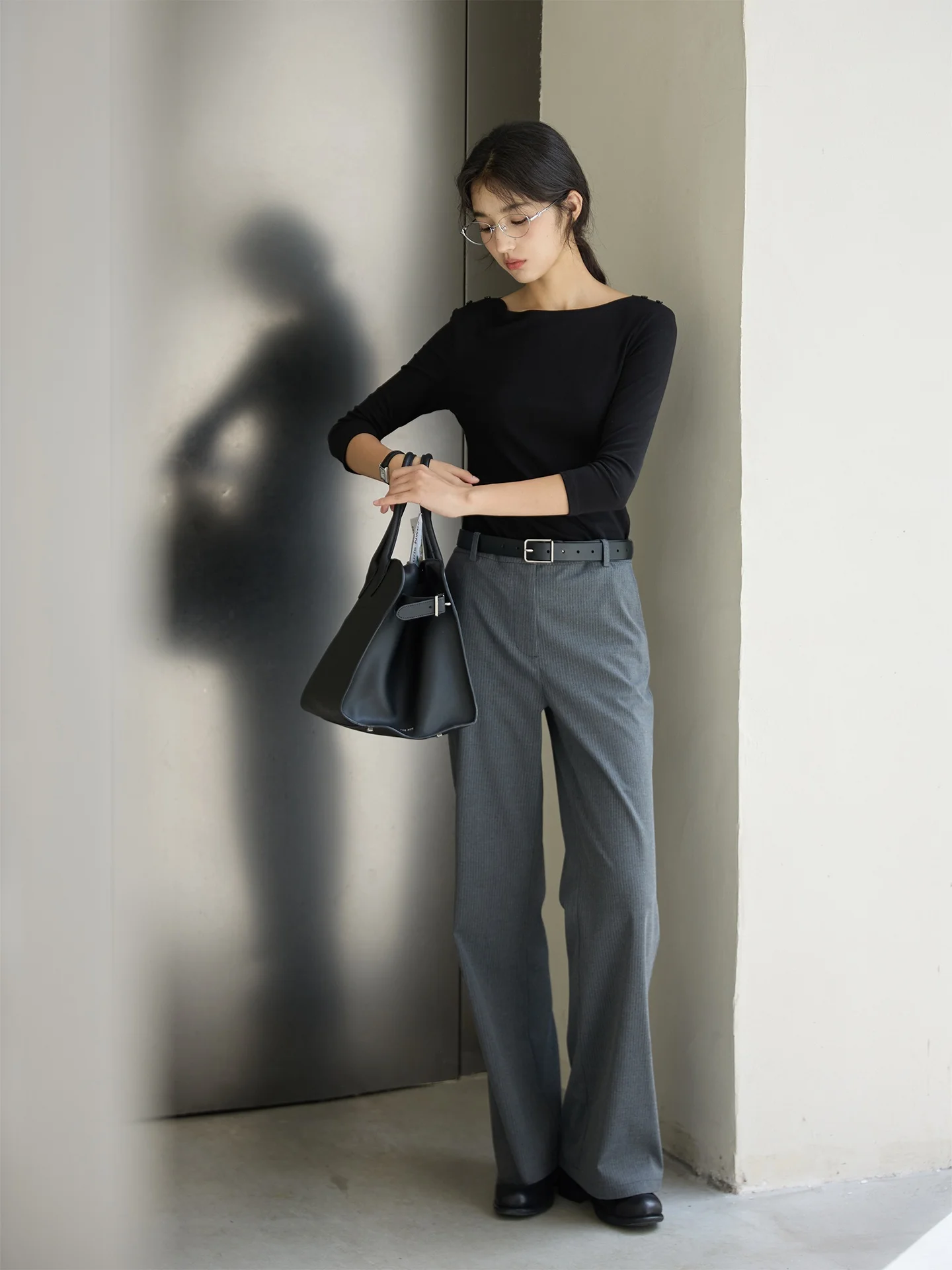 

mat Tailored Straight Leg Pants ey Stripe Casual Trousers Women's Long Pants Spring Autumn Seasonal Polyester Fiber