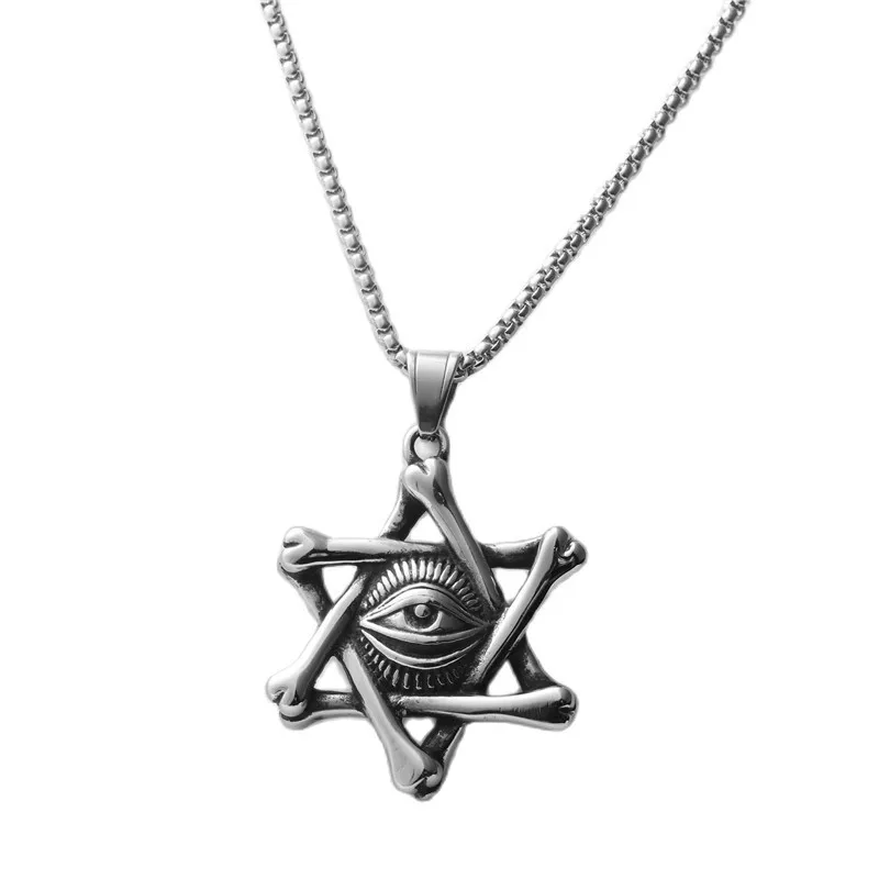 AsJerlya Men Necklace Stainless Steel Horus Eye Six Pointed Star Pendant Chain Man's Jewelry Wholesale Dropshipping