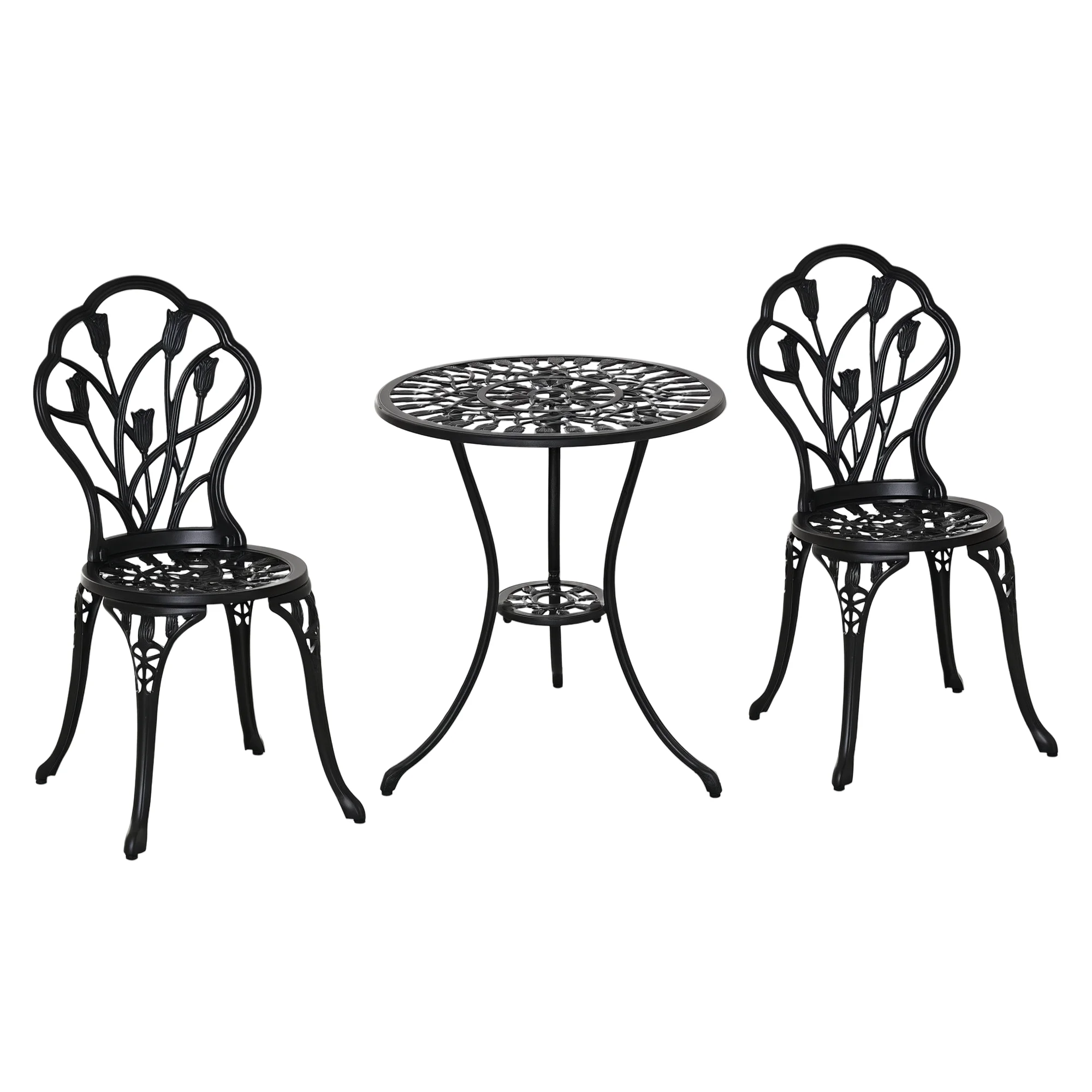 Outsunny Ensemble table et chaises de terrasse extérieure 3 pièces Noir
