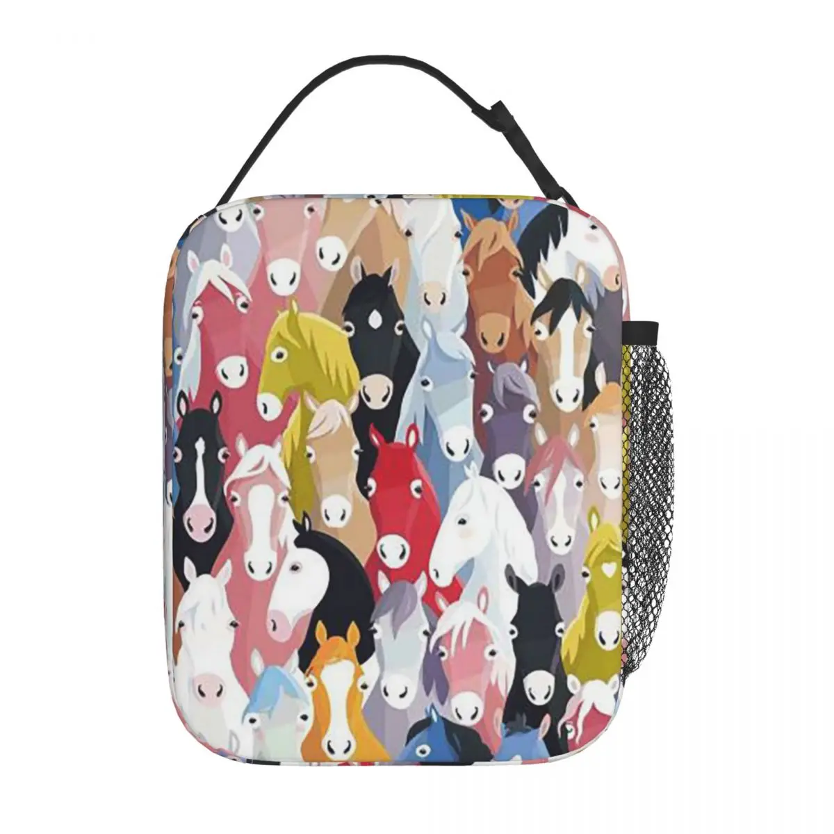 Cartoon Horse Printed Insulated Lunch Bag for Women Kids Portable Food Boxes Thermal Lunch Box Tote