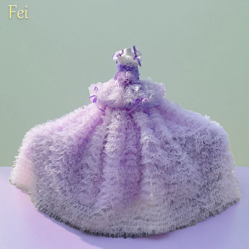

High-end Handmade Pet Dog Clothes Elegant Purple Red Flower Bow Luxury Princess Dresses For Small Medium Dog Poodle Puppy Coats