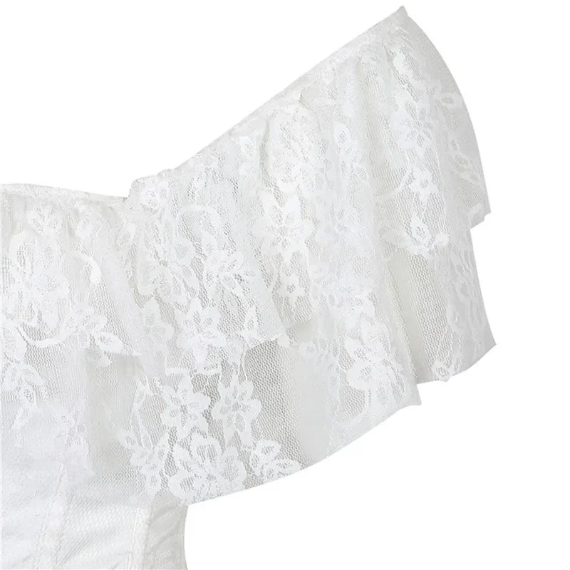 مشدات ومشدات مثيرة قطع علوية مثيرة للنساء أبيض وأسود مشد بروكيد بأكمام قصيرة نمط عتيق كورسيليه للسيدات فوق الصدر #4