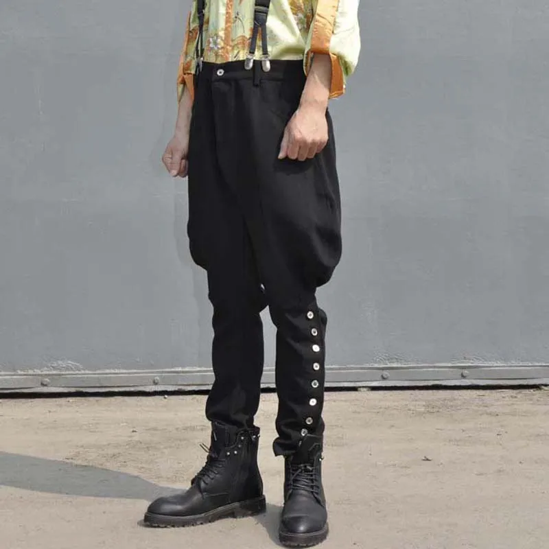 

YANGHAOYUSONG Non Strech Mainland China Polyester Ankle-Length Pants Punk Style Regular Button Solid MID Harem Pants MIDDLE AGE