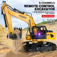 Huina RC Excavator Track Truck 2.4Ghz 9CH 1:24 Sound Light Engineering Car Remote Control Vehicle Boy Toy for Kid Christmas Gift