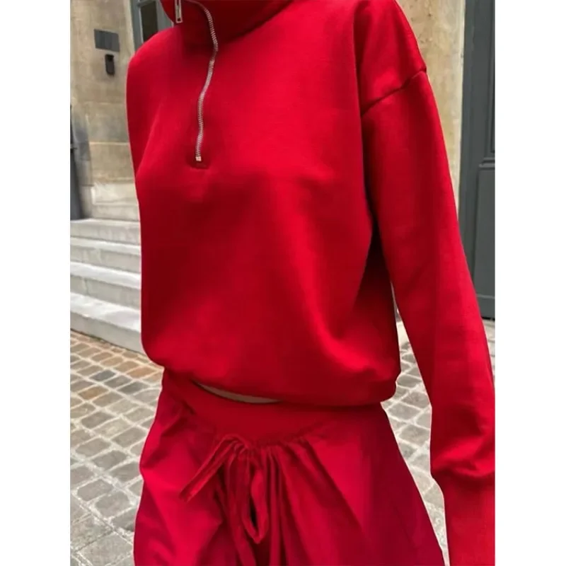 

LUXURY Chinese Red Guard Stand Up Collar Zipper Thread Top, Extremely Simple Style Long Sleeve Jacket, 2024 Autumn/Winter