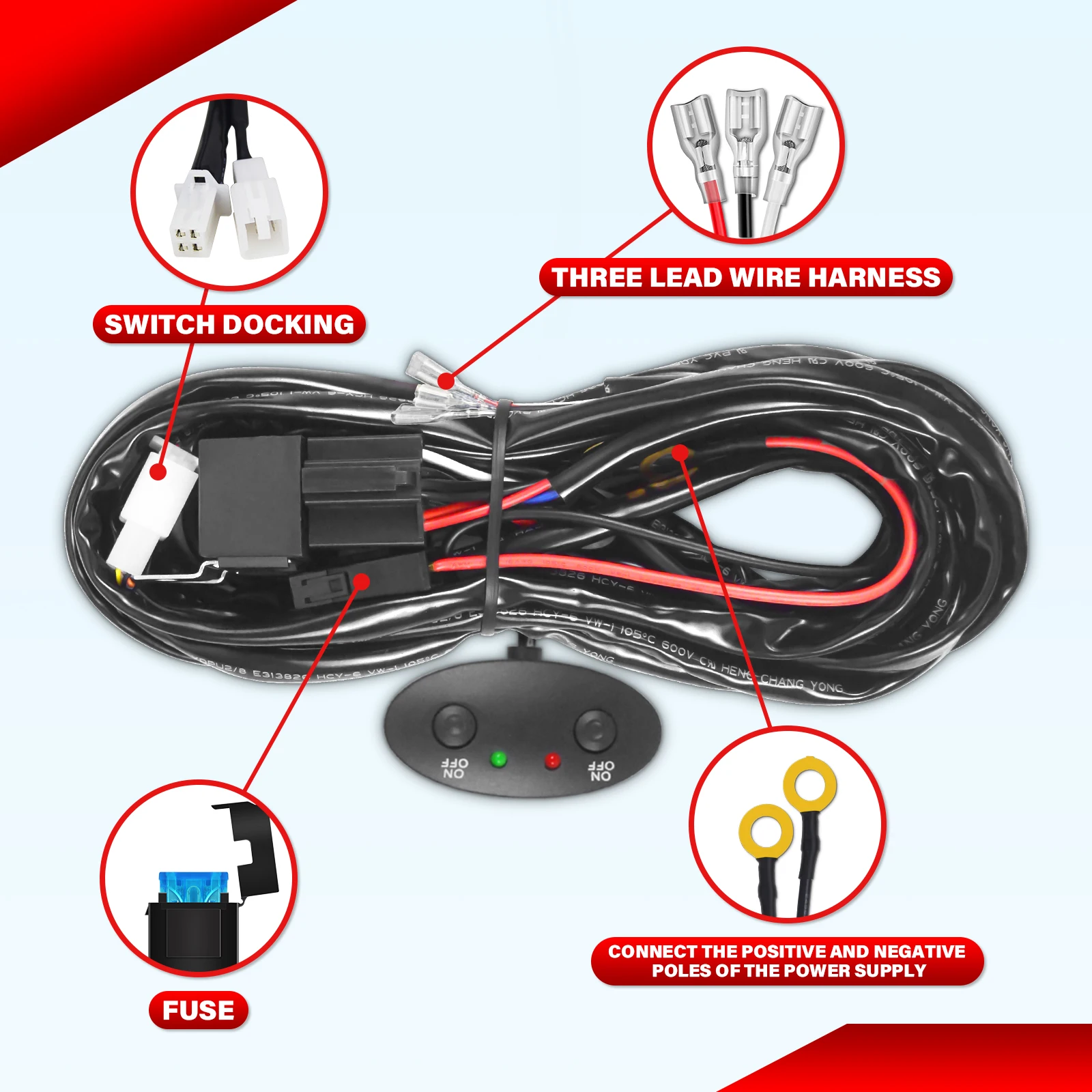 Auxting LED Light Bar Wiring Harness 3 Lead Different Wiring Harness with 12V 40A Relay Two Control Switches for Different Modes