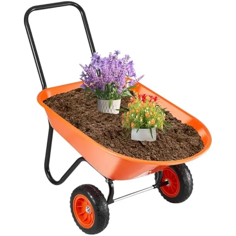 Wheelbarrow Cart with Ergonomic Loop Handle and Patented Quick-Dump Mechanism | 5 Cubic Feet Capacity | 397 Pounds Load Limit |