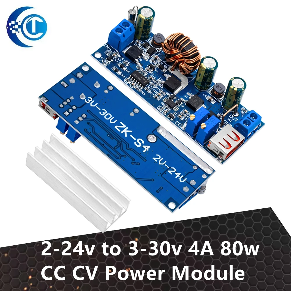 DC-DC Step-Up Boost Converter:2-24V to 3-30V 4A 80W CC CV Power Module,Adjustable Regulated Power Supply with3.7V,6V,9V,12V USB