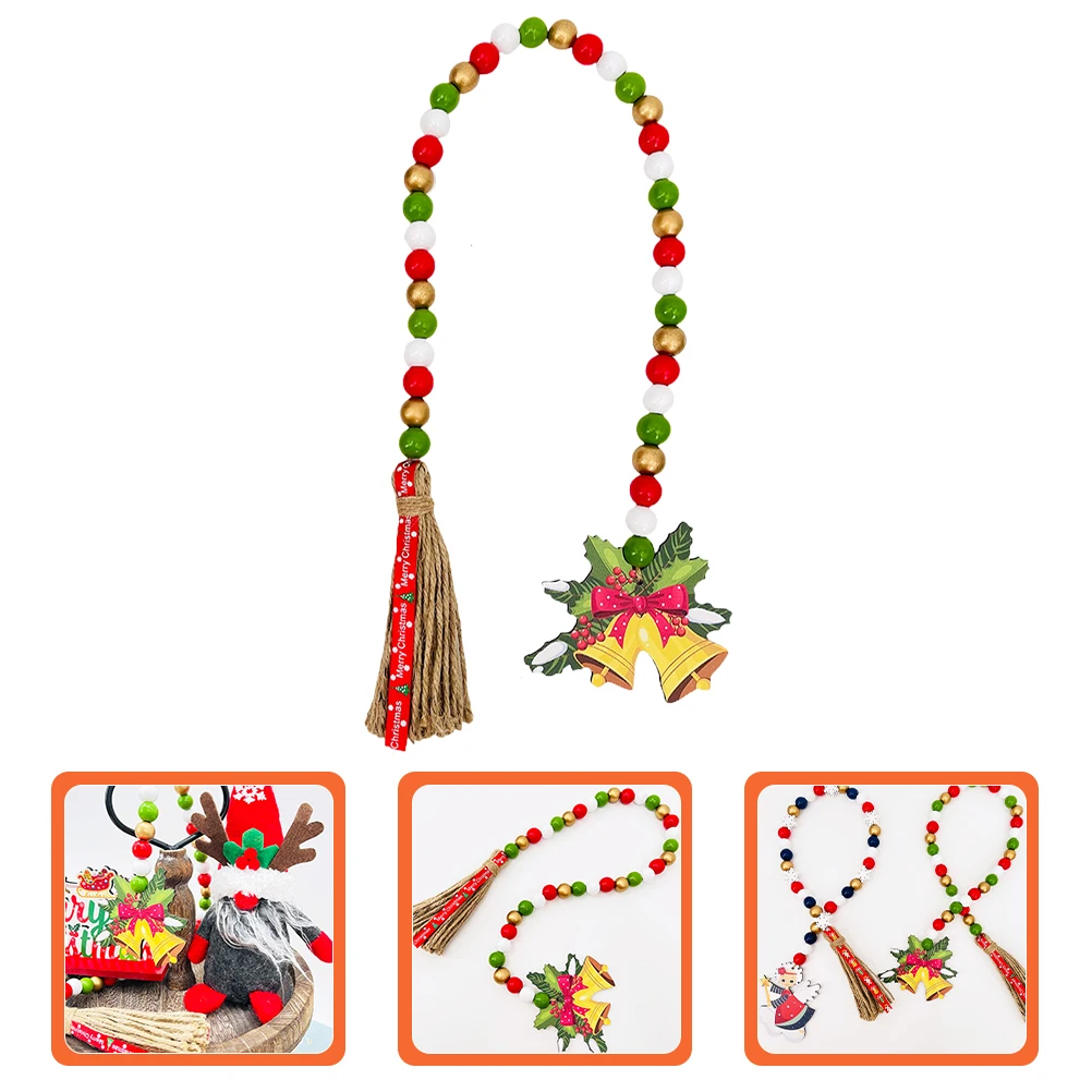 

Xmas Wooden Bead Tassel Pendant Rustic Decorative Garland Long Lasting Festival Decoration Wood Bead Garland with Tassels