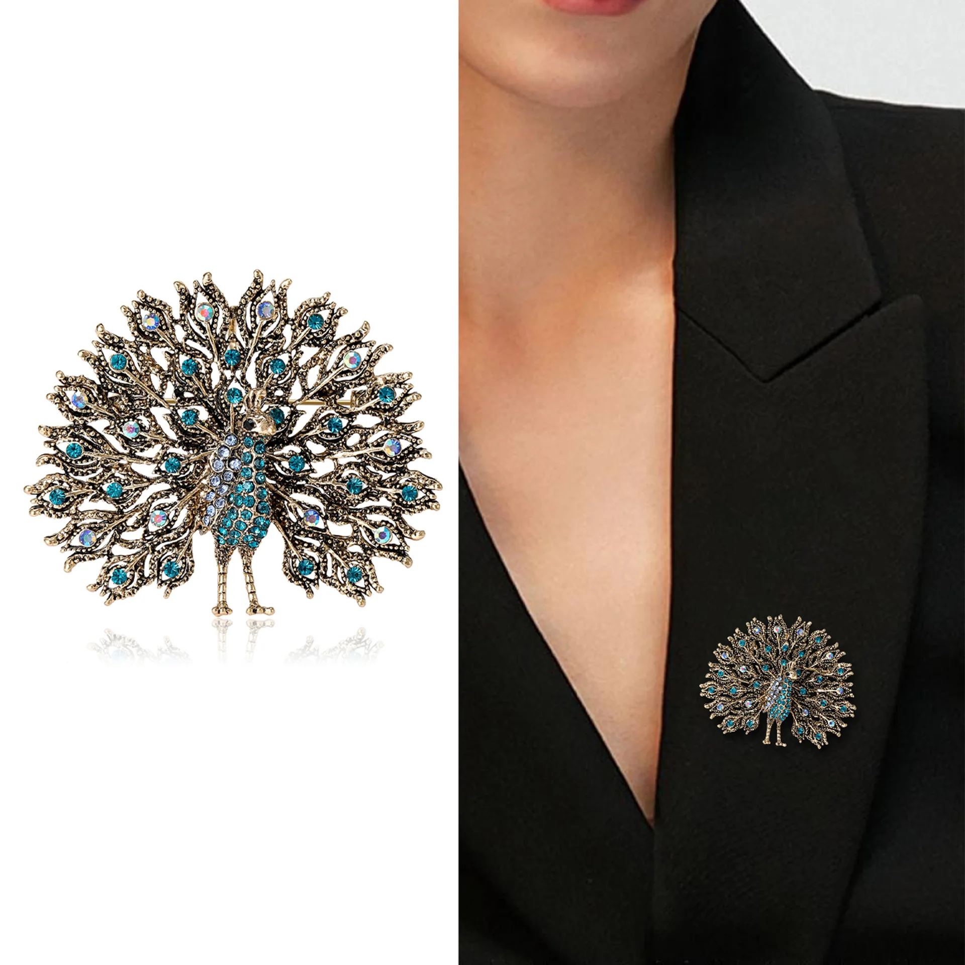 

Ladies Large Flash Peacock Brooch Animal Bird Pin 4 colors Optional Badge Scarf Buckle Leisure Accessories Gift