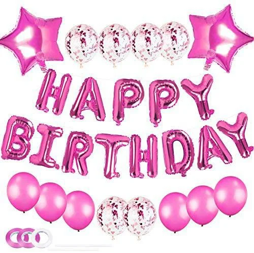 3 Stück rosa Folie Mylar Buchstaben Luftballons Banner 12 Stück Konfetti Luftballons 2 Stück riesige Sternballons für Geburtstagsparty-Dekorationen