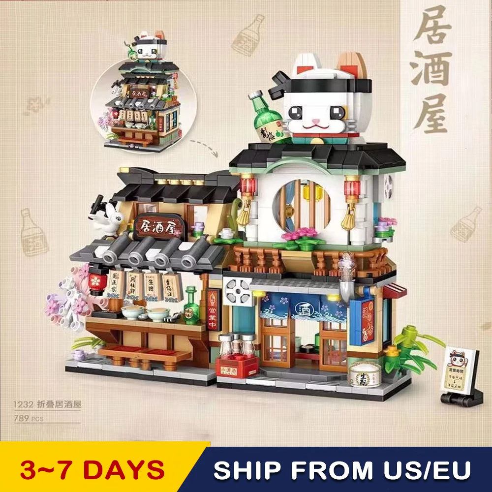 creative expert anime LOZ Izakaya street view Architecture moc Building Block bricks model toy for friends birthday gifts 789pcs