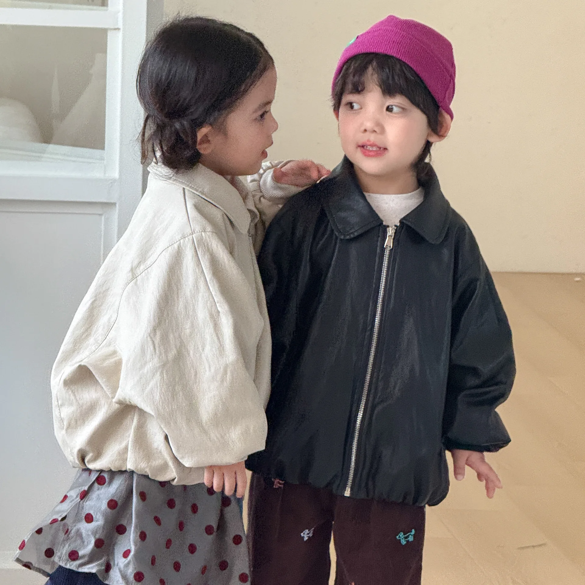 2026 Winter New Children Fleece Leather Jacket Boys Plus Velvet Thick Lapel Jacket Girls Fashion Biker Jacket Kids Zipper Coat