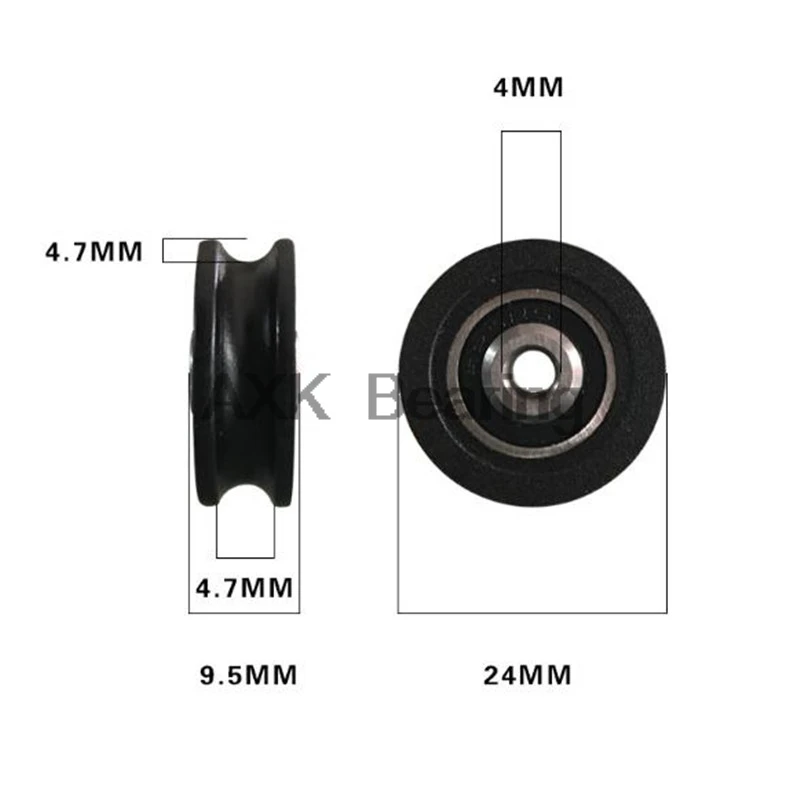 AXK 4*24*9.5mm U type plastic nylon package pulley with bearing 625 for   flat Flat roller wheel