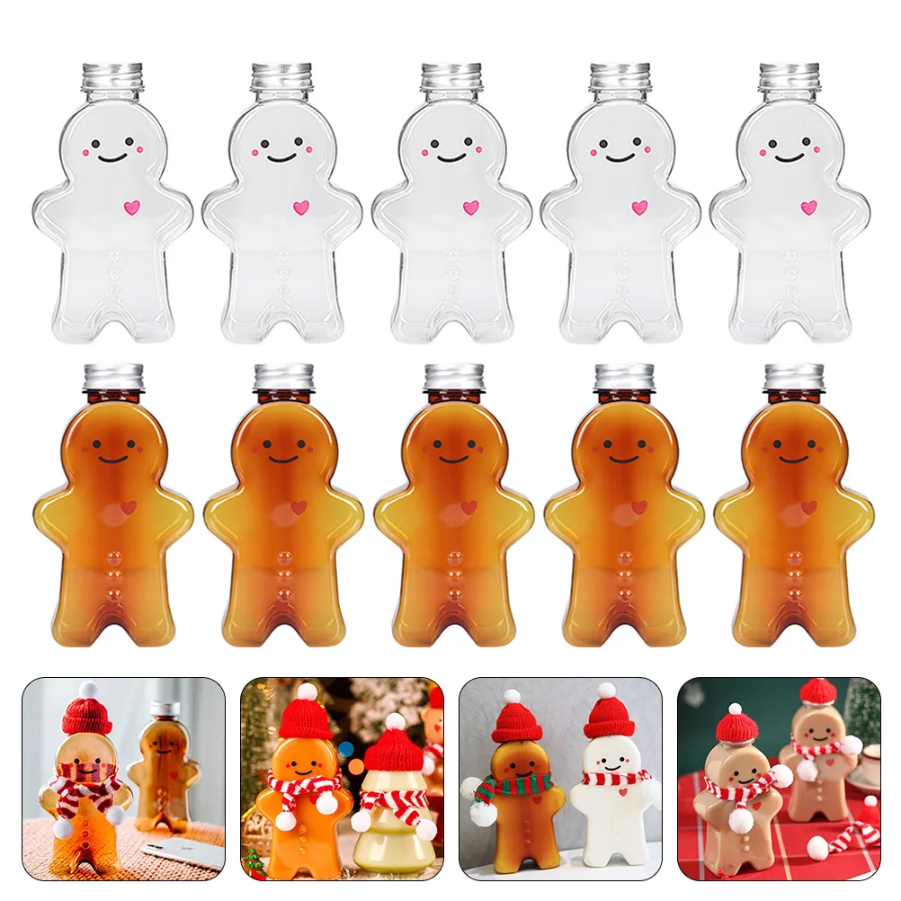 

10pcs Christmas Water Bottle Christmas Party Decoration Gingerbread Man Snowman Shaker Cup Juice Drink Bottles Kids Gifts Xmas