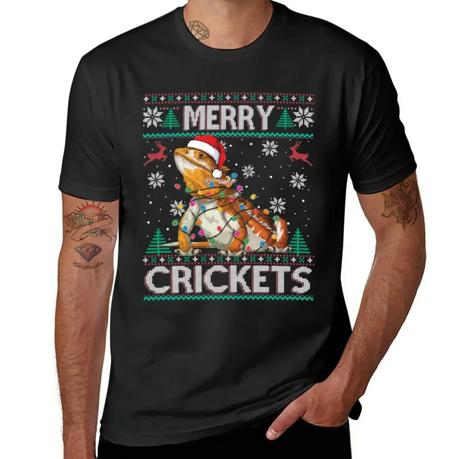 Merry Crickets Bearded Dragon Christmas Pajama Ugly Sweater Sweatshirt Classic T-Shirt