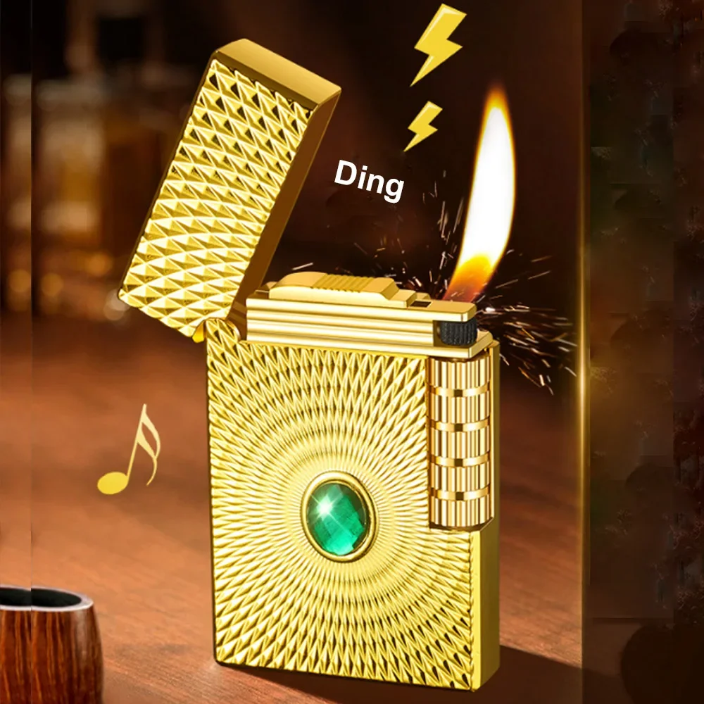 

Metal Portable Inflatable Open Flame Lighter With Crisp And Clear Sound,GrindingWheel SlidingIgnition Beautiful Gemstone Lighter