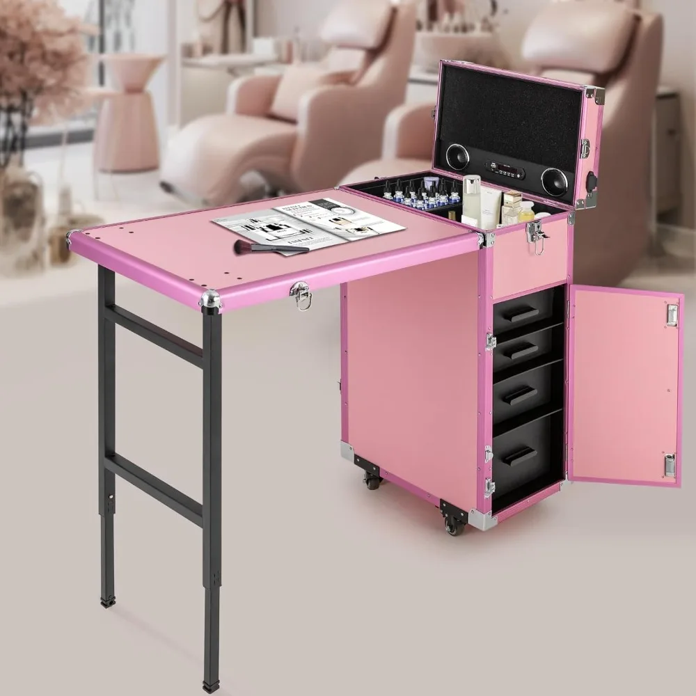 طاولة مانيكير دوارة محمولة من YIYIBYUS لتعليم الأظافر مع صوت، طاولة تزيين احترافية لتخزين المكياج مع عجلات #3