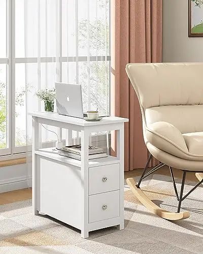 End Table with Charging Station, Side Table with 2 Drawer & USB Ports & Power Outlets, Nightstand for Small Spaces
