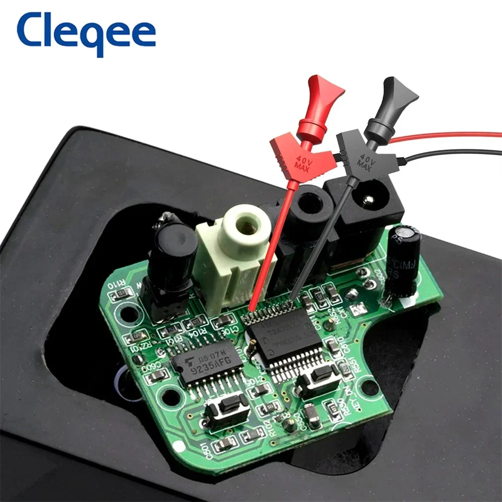 Cleqee P1511B 2PCS SMD IC Test Hook Clip Test Probe Internal Spring Silicone Cable 26AWG with 2mm Socket for Multimeter 20V/5A image 2