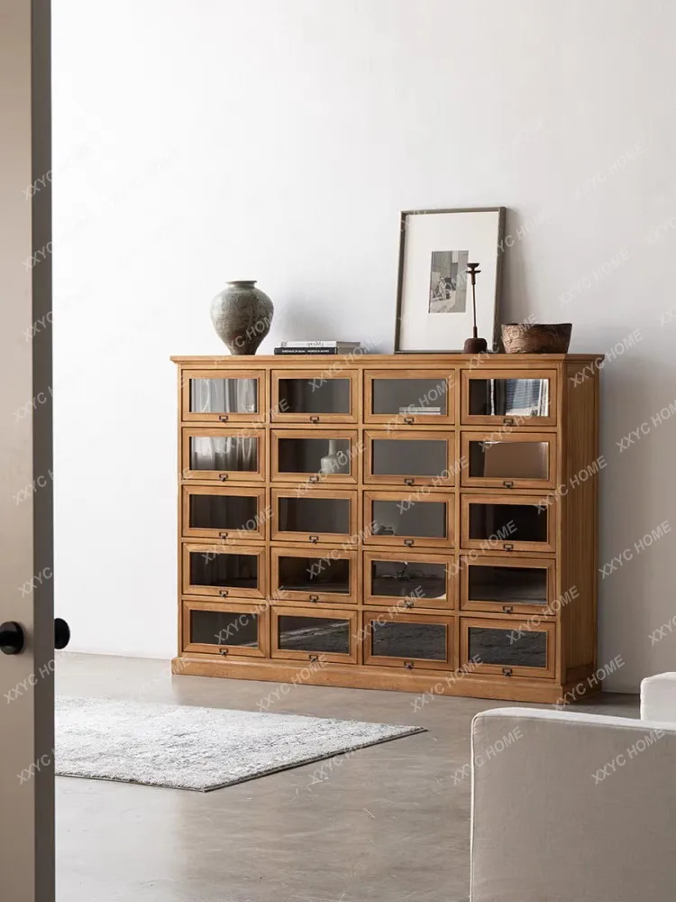 

Американский ретро сундук из цельного дерева, французский средневековый ящик для гостиной, обеденная боковая стена для хранения, стеклянный винный шкаф