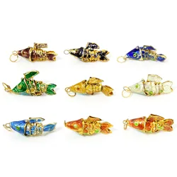 1pc Vintage Copper Pendants Ocean Jewelry Multicolor Fish Animal Enamel 3D Movable Charms DIY Necklace Women Jewelry 28mm x 8mm