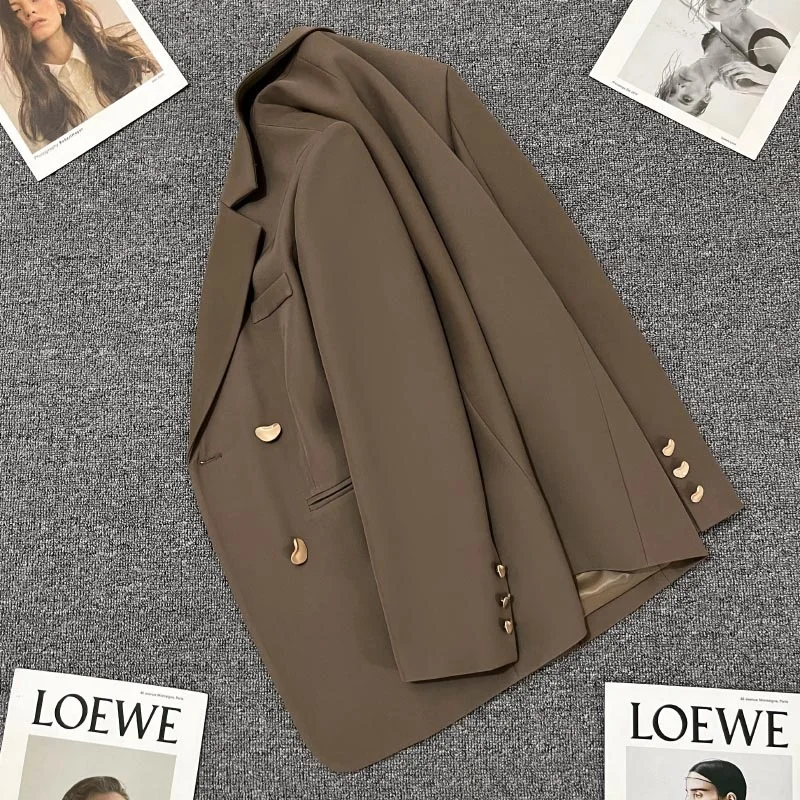 Cé Brown 2025 Primavera Autunno Abito da donna Jaet Casual Ele Versatile Pendolarismo Sle Lungo Sve Doppio Petto
