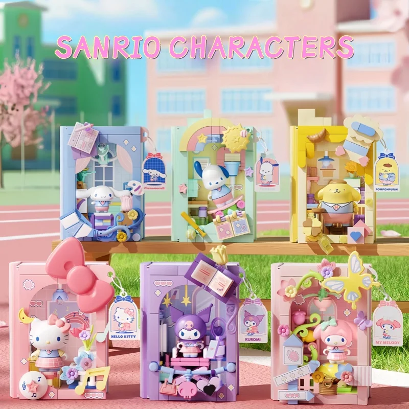 

New AREAX Sanrio Building Block Book Hello Kitty Kuromi's School Diary Small Particle Children Assembly Toy Model Ornament Gift