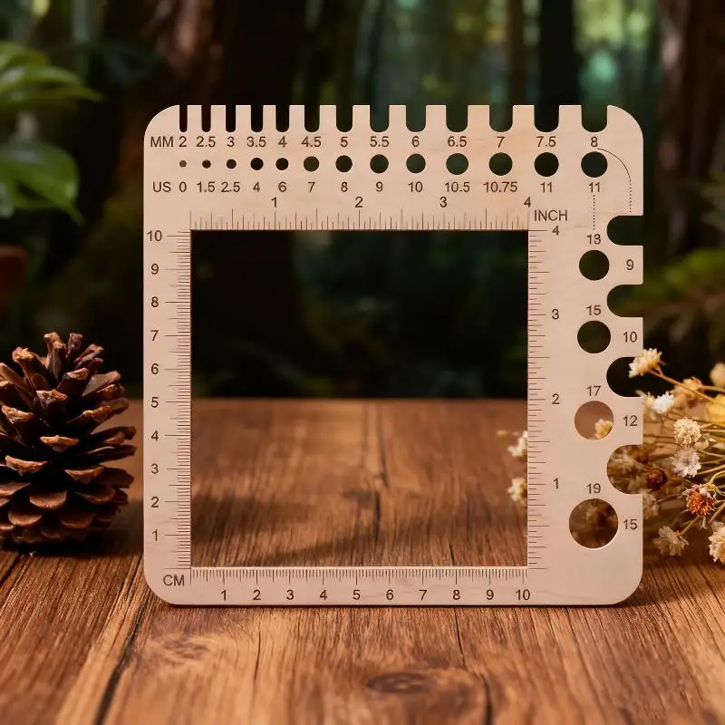 Holz-Stricknadel-Messlehre, quadratisches Lineal, Stickgarn-Spulen, Faden für Spinnmaschinen, Garn-Messwerkzeuge, Nähzubehör – Detail 7