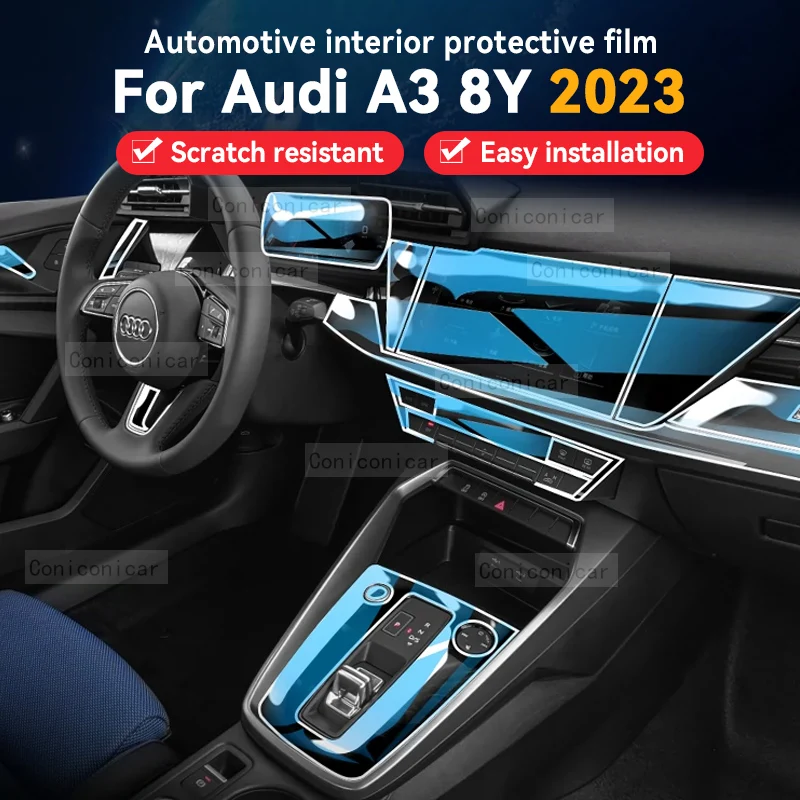 

For Audi A3 8Y 2023 Car Interior Center console Transparent TPU Protective film Anti-scratch Repair Film Accessories