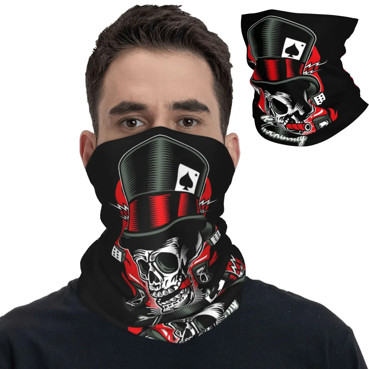 Rockabilly Rock Skull Retro Bandana Neck Cover Printed Music Wrap Scarf Warm Cycling Scarf Cycling for Men Women Adult Washable