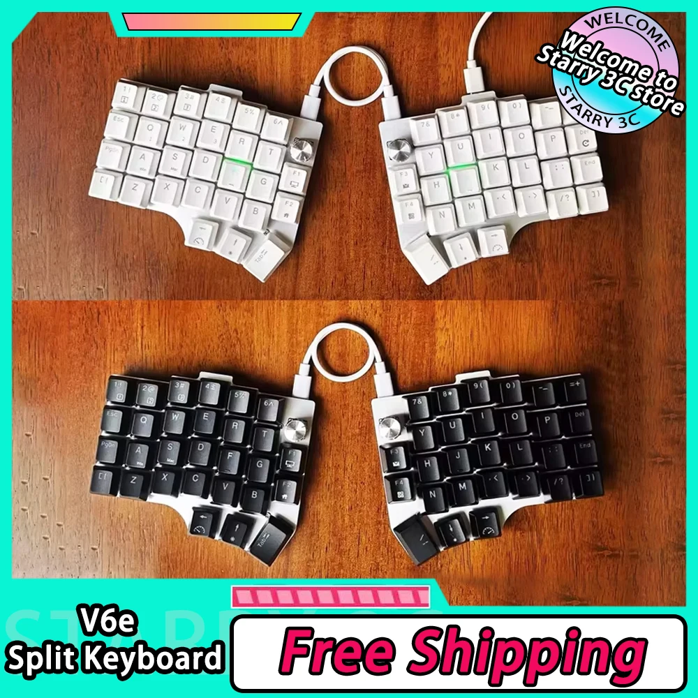 

V6e Split Keyboard Wired 58 Keys With Knobs RGB Hot Swap Split Keyboard Kit Support QMK VIAL Ergonomics Customize PC Gamer Gifts