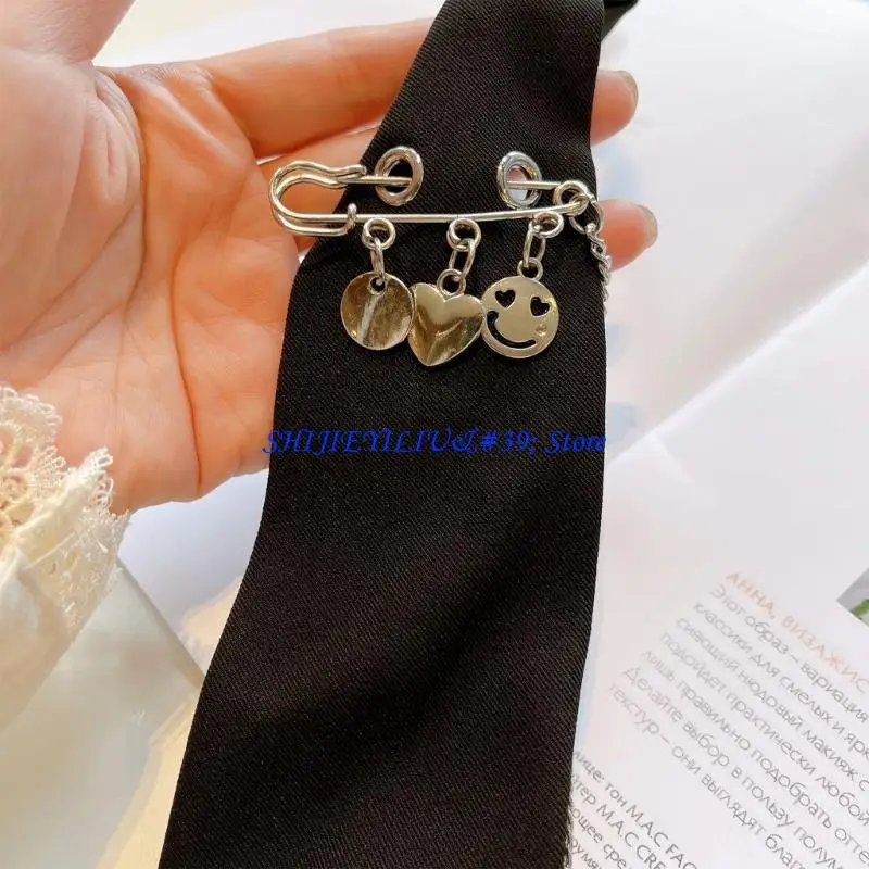 E21F Shirt Tie Female Cool Harajuku Narrow Tie Metal Chain Student Preppy Tie Disco Jumping Cool Small Necktie Tie