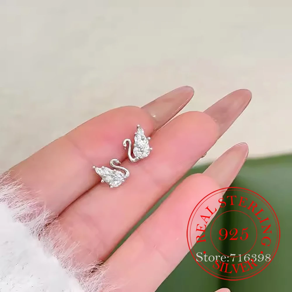 Einfache 925 Sterling Silber Nette Kleine Zirkon Schwan Stud Ohrringe Für Frau Mode Piercing Schmuck Aretes De Mujer Party Geschenk
