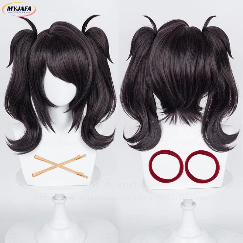 Game Ame Angel-chan Cosplay Wig Rain Short Black Double Ponytails Heat Resistant Synthetic Hair OMG Kawaii Anime Wigs + Wig Cap