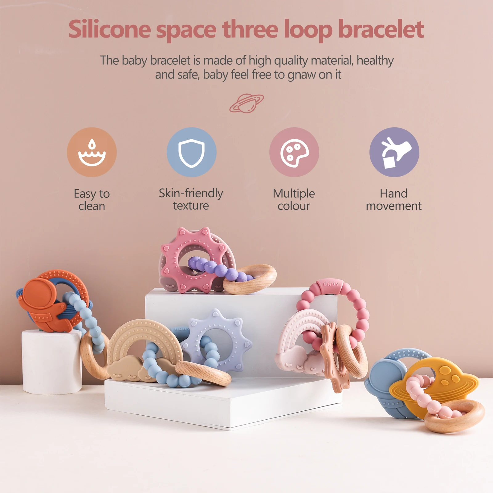 Silicone Baby Teething Ring, Finger-Shaped, BPA-Free, Easy to Clean, Multicolor, Portable Gift for 1–2Y Infants/Toddlers