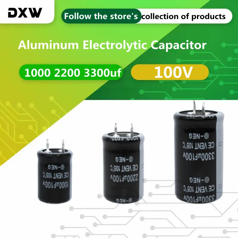 

2 шт. 100 В 1000 2200 3300 мкФ алюминиевый электролитический конденсатор