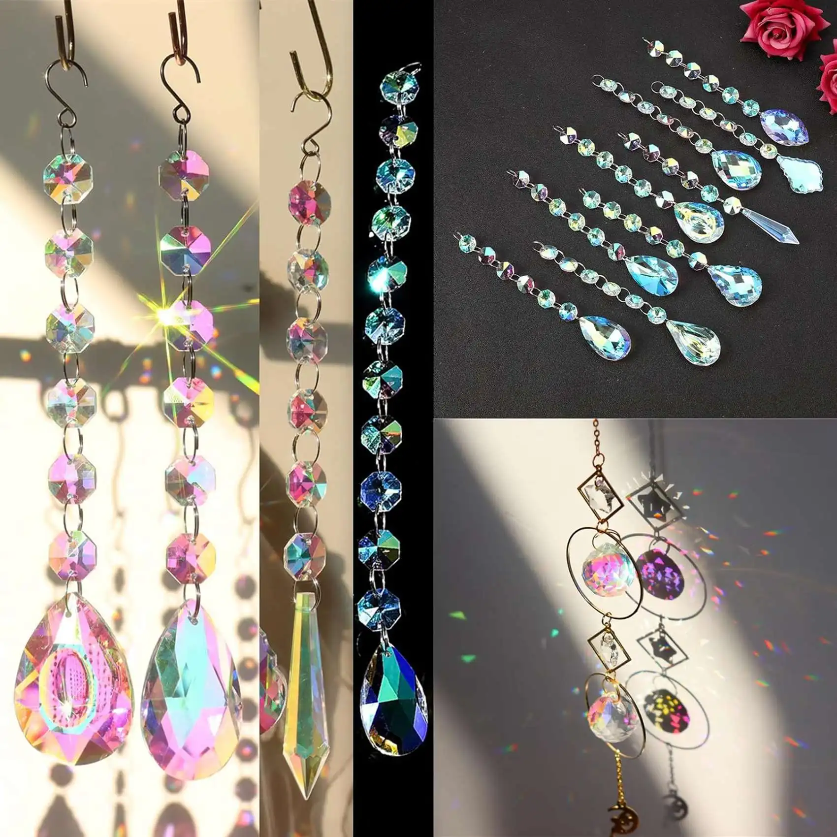 ABGG-1850 Pcs Crystal Suncatcher Kits Hanging Chandelier Crystals Prisms Parts Rainbow Maker Pendants DIY Sun Catchers Beads