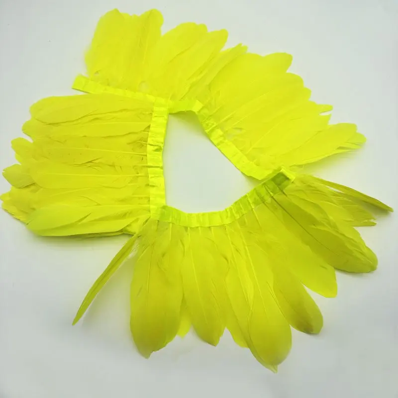 Goose Feather trims Fringe 10Meters Flulrescent Yellow Ribbon Plumes stripe DIY for party clothing accessories craft