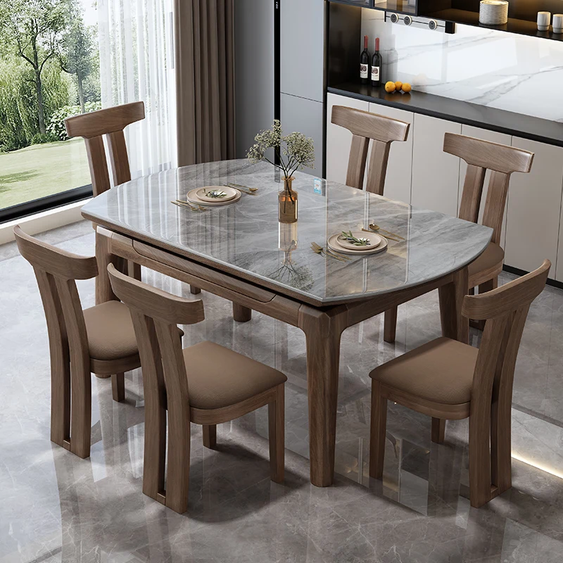 

North American black walnut rock slab solid wood dining table household small apartment modern simple retractable folding variab