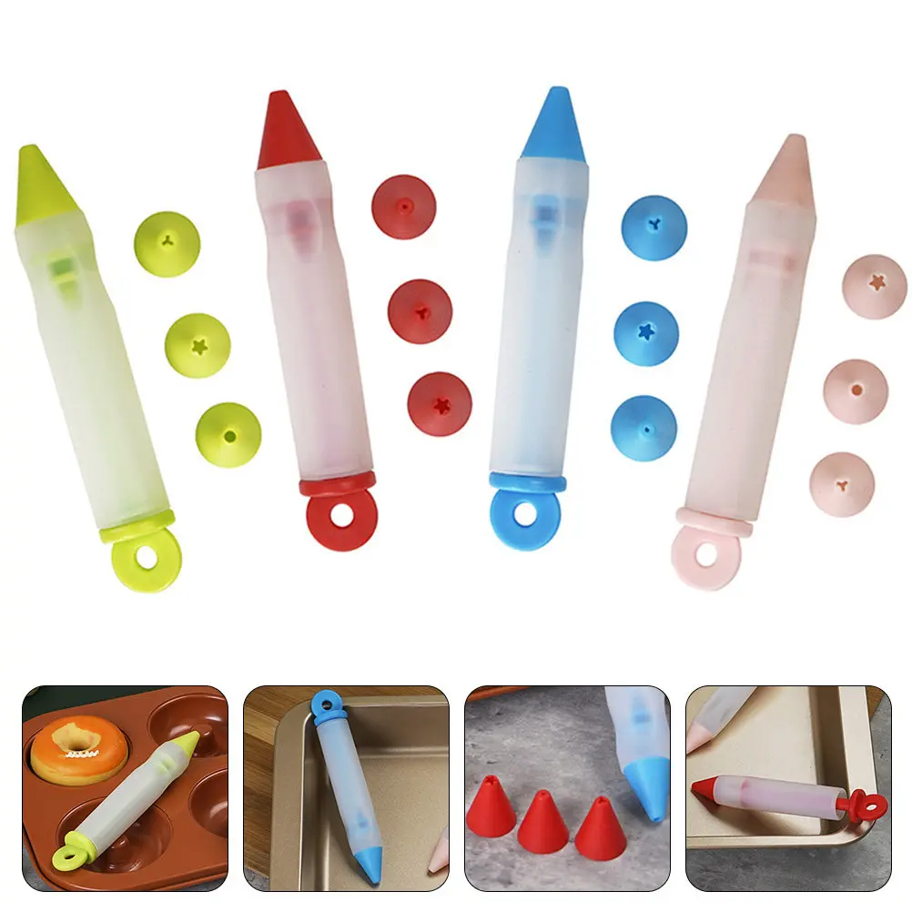 4Pcs Squeeze Cream Pen Cake Decorating Pens Chocolate Writing Tool for Cream Jam Dessert Decoration Baking Supplies Smooth