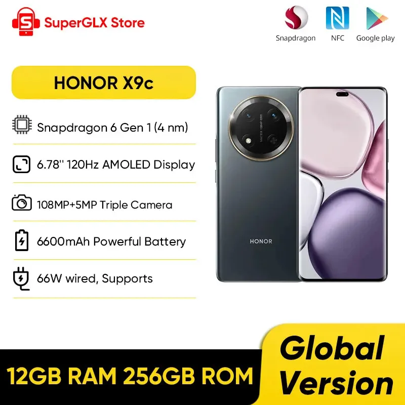 2024 New HONOR X9c 5G Global Version 6.78" Anti-drop 120Hz Curved Screen 108MP Dual Cameras 6600mAh Battery Android14 Dual SIM