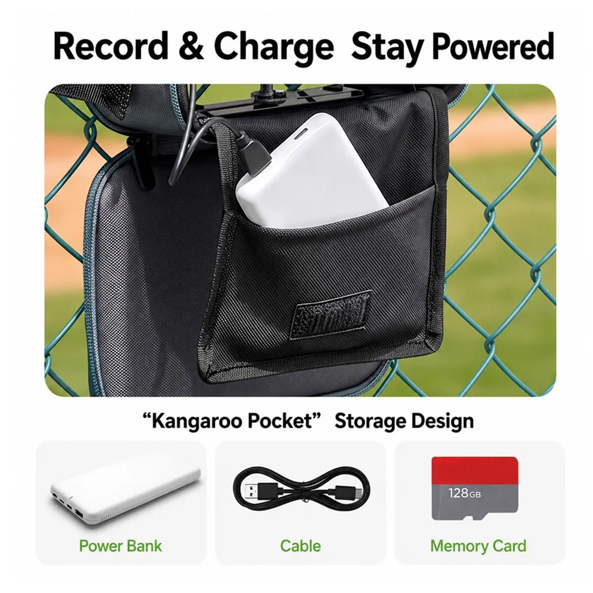Fence Multi-Functional Action Camera Mount with Cooling Fan for Baseball Softball Adjustable Sun Hood Carrying Bag