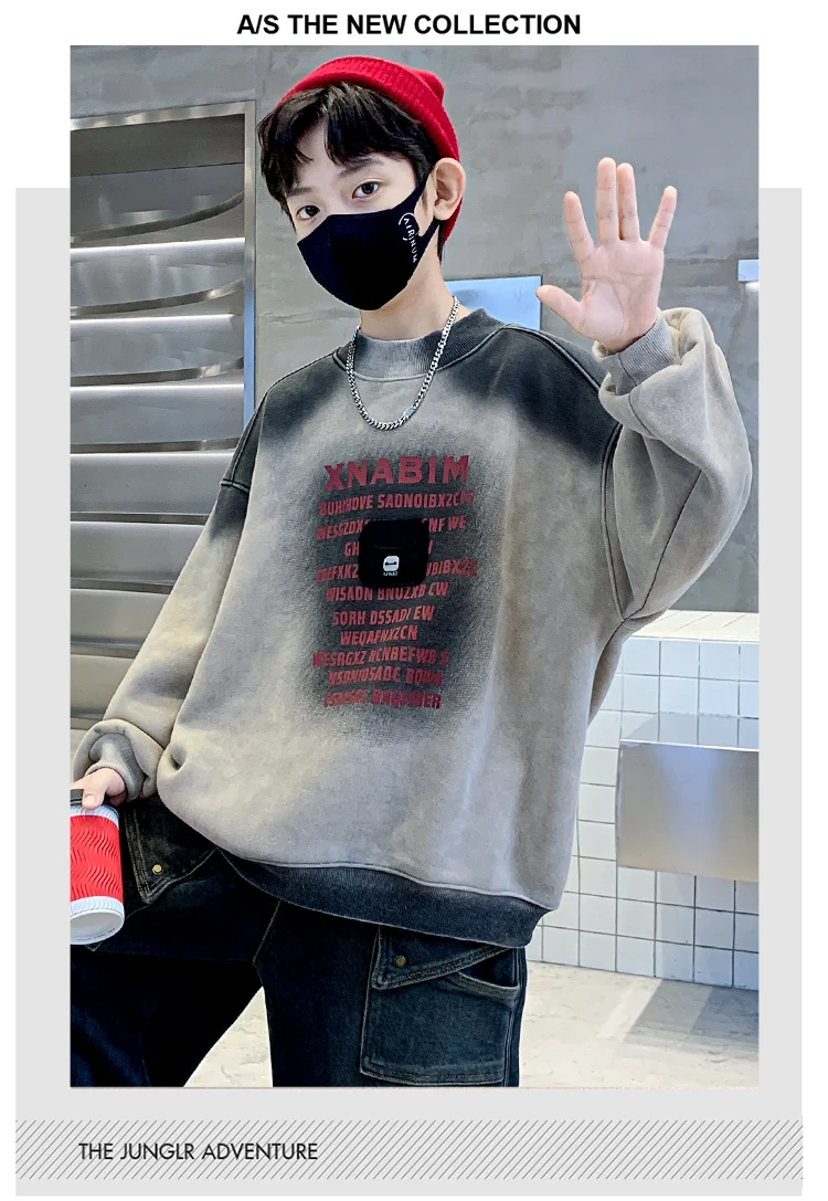 Winter-Jungen-Langarm-Thermo-Sweatshirt Kinder Baumwolle Lässiges Warmes Oberteil Sweatshirt für Teenager 5 6 7 8 9 10 11 12 13 14 Jahre – Detail 3