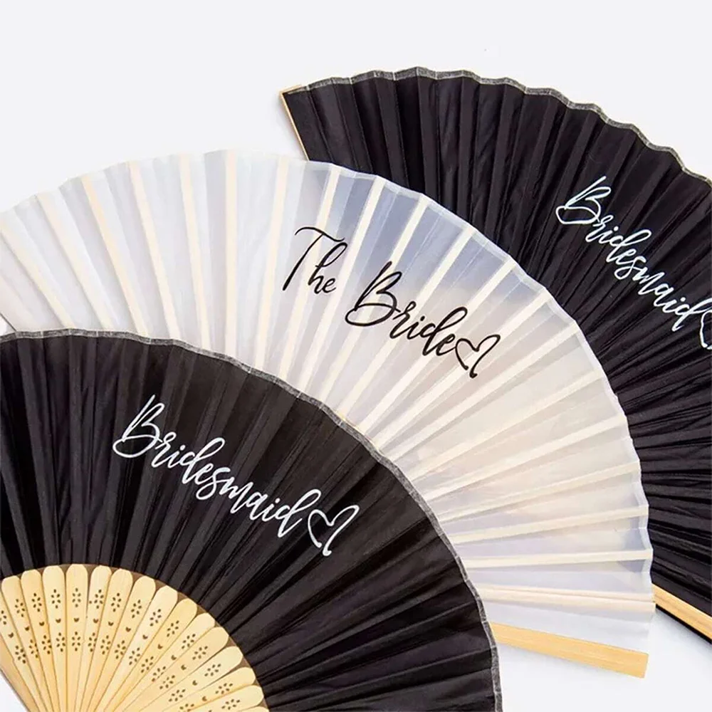 1Pc Black/White the Bride Folding Fans Foldable Bamboo Hand Fan Wedding Party Souvenir Gifts Wedding Engagement Party DIY Decor