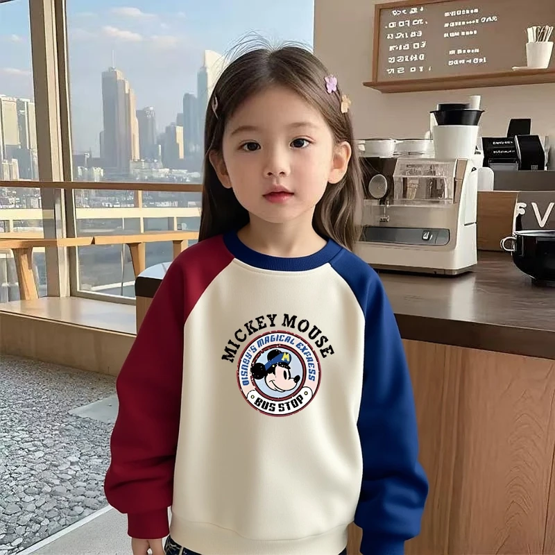 

Kids Mickey Mouse Raglan Sweatshirt, Girls' Loose Color-Block Pullover Top for Fall