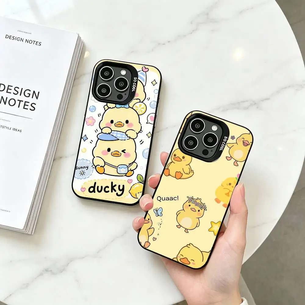 Kawaii Cute Yellow Duck Phone Case For iPhone 17,16,15,14,13,12,11 Plus,Pro Max,XS,Colorful Silver Phone case Funda Cover