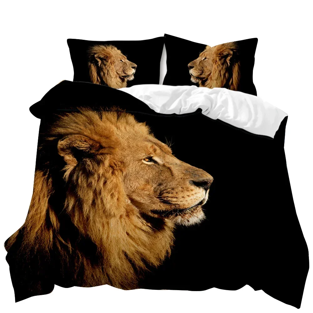 Lion and Tiger Duvet Cover Set 3D Print Tiger Bedding Set Kids Girls Boy Animal Polyester Comforter Cover Double Queen King Size