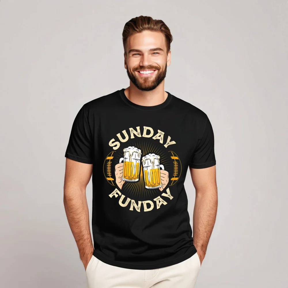 Sunday Funday Funny Football Gift Outdoor T-Shirt Gift Idea Cotton Fabric Christmas Tees Party Tees Short Sleeve Funny O Neck