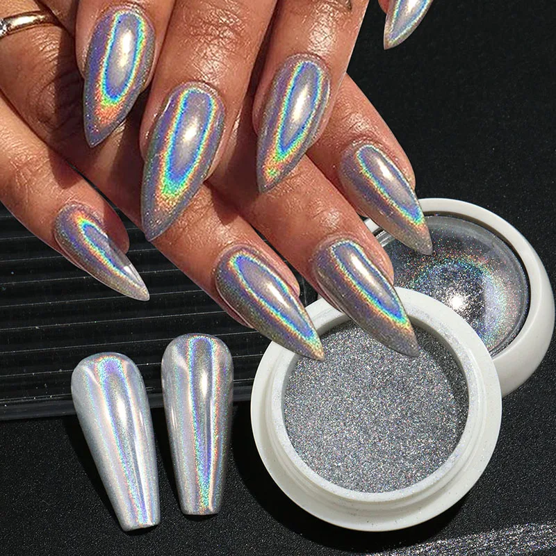 المجسم قوس قزح الكروم مسمار مسحوق الليزر مرآة معدنية مسمار الفن بريق الصباغ رقائق لامعة فرك الغبار الزينة